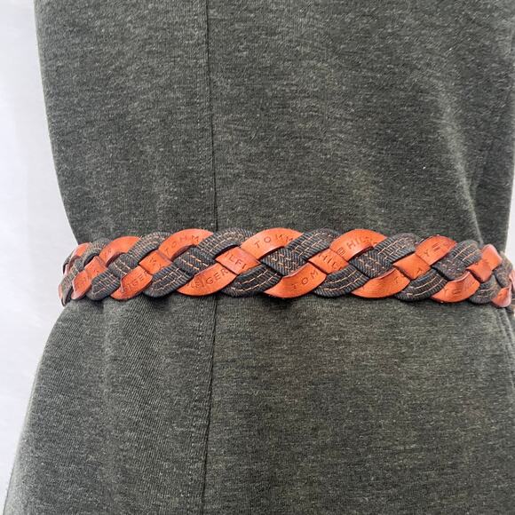 TOMMY HILFIGER Braided Leather Denim Womens Belt Size Medium Brown Blue 90s y2k - Picture 6 of 12